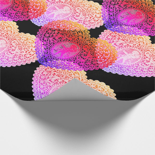 PINK PURPLE BLACK CUPID LACE HEARTS Valentine Day Wrapping Paper (Corner)