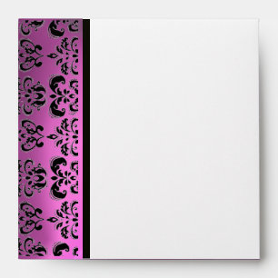 PINK PURPLE BLACK DAMASK MONOGRAM ,white, fuchsia Envelope