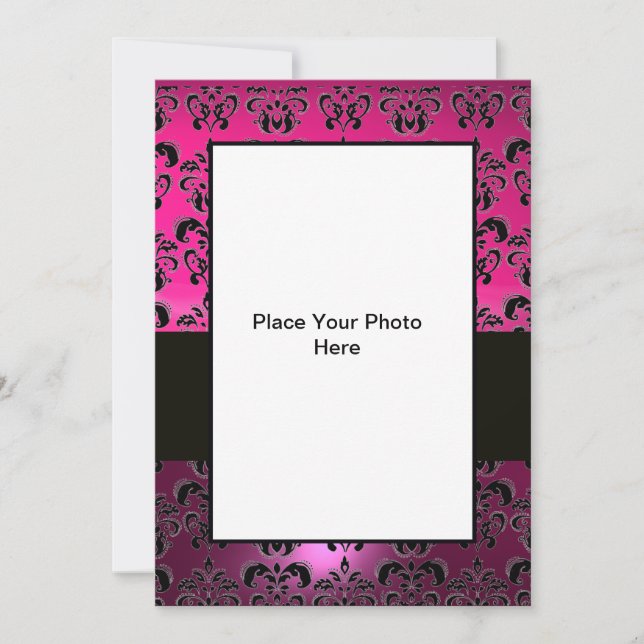 PINK PURPLE BLACK  DAMASK PHOTO TEMPLATE ,fuchsia (Front)