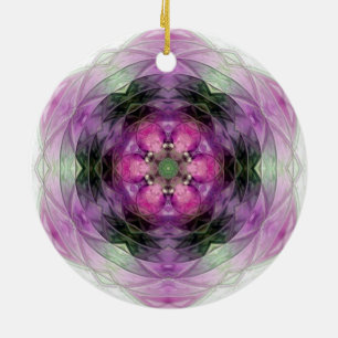 Pink purple black floral star Snowflake pattern  Ceramic Ornament