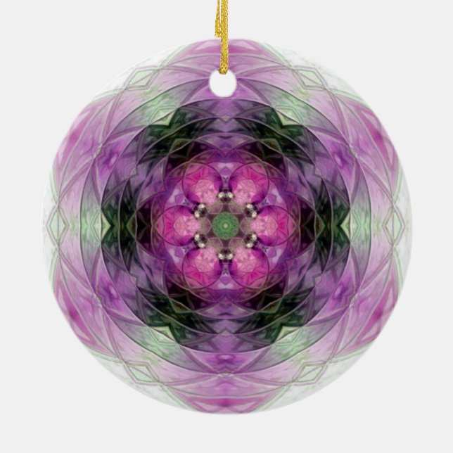 Pink purple black floral star Snowflake pattern  Ceramic Ornament (Back)