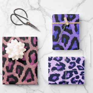 Pink Purple Black Leopard Animal Print Wrapping Paper Sheet