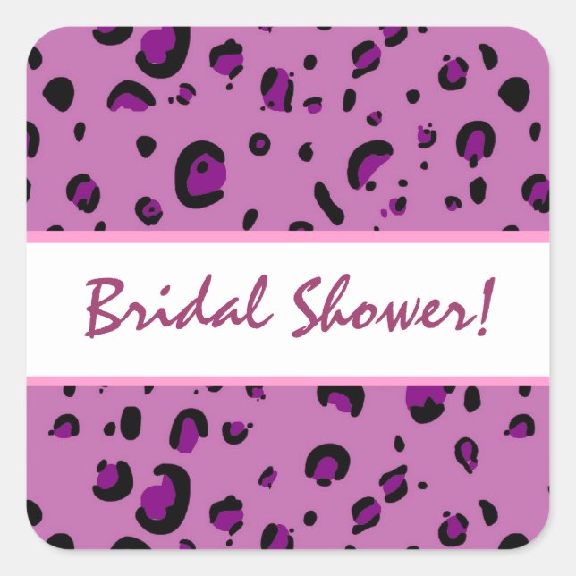 Pink Purple Black Leopard Bridal Shower Square Sticker (Front)