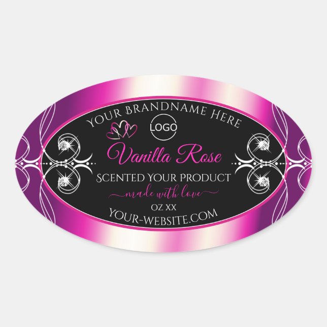 Pink Purple Black Product Labels Diamonds and Logo (Front)