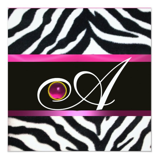 PINK,PURPLE BLACK WHITE ZEBRA FUR MONOGRAM fuchsia Card