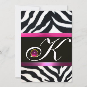 PINK,PURPLE BLACK WHITE ZEBRA FUR MONOGRAM fuchsia Invitation