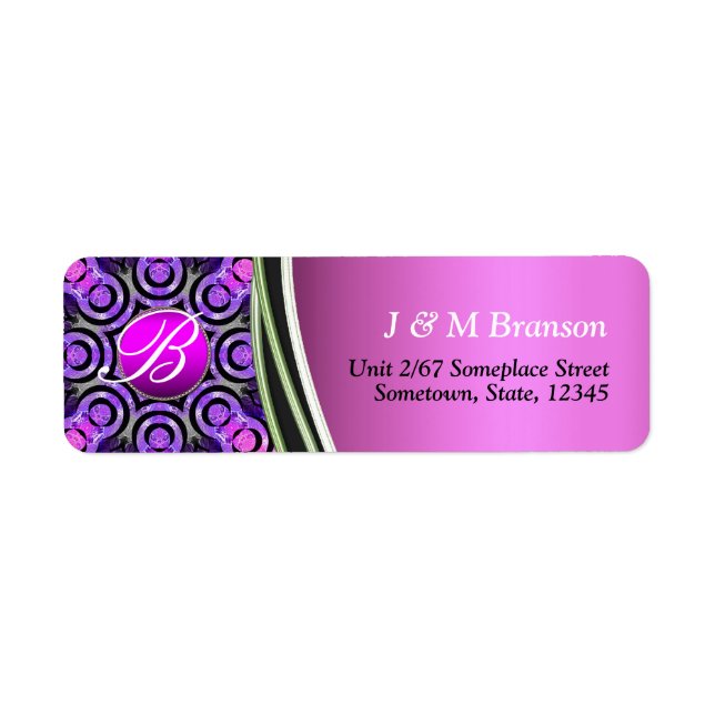 Pink Purple Bling Monogram Address Label Return Address Label (Front)