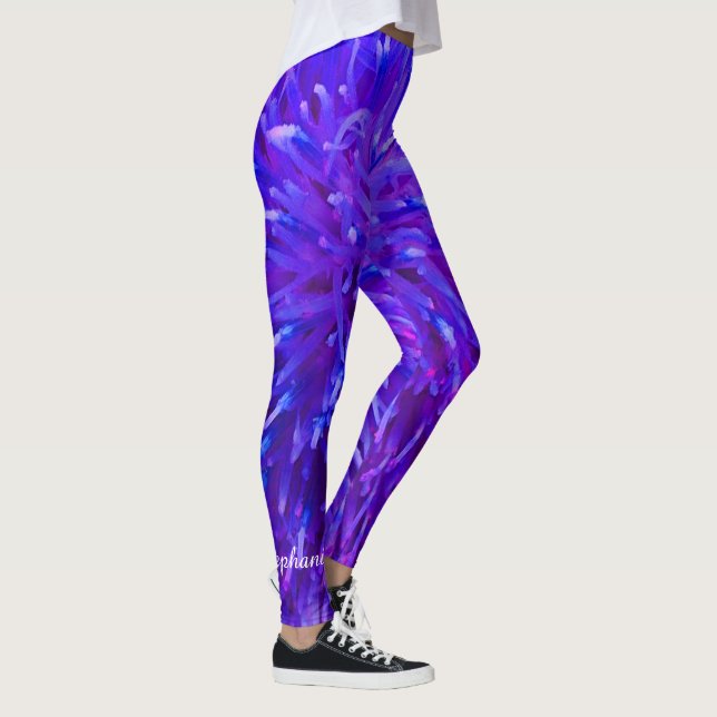 Pink Purple Blue Abstract Personalised Name Yoga Leggings (Right)