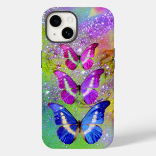 PINK PURPLE BLUE BUTTERFLIES,GREEN GOLD SPARKLES iPhone CASE