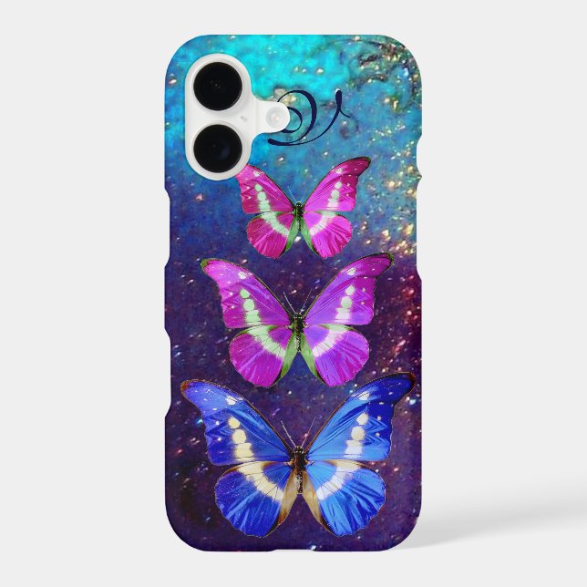 PINK PURPLE BLUE BUTTERFLIES IN GOLD SPARKLES (Back)