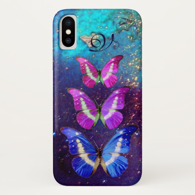PINK PURPLE BLUE BUTTERFLIES IN GOLD SPARKLES Case-Mate iPhone CASE (Back)