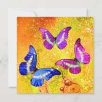 PINK PURPLE BLUE BUTTERFLIES IN GOLD SPARKLES