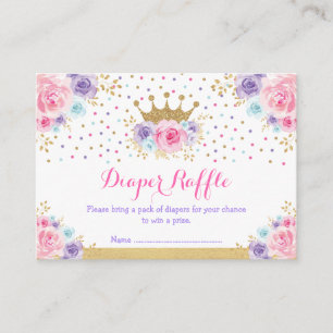 Pink Purple Blue Crown Princess Diaper Raffle Enclosure Card