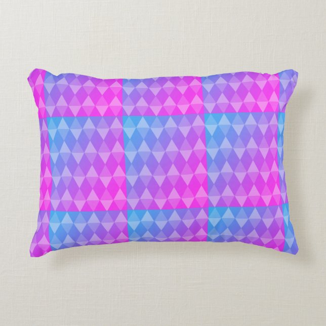 Pink, Purple, Blue Diamond Pattern Decorative Cushion (Front)