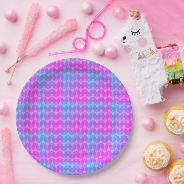 Pink, Purple, Blue Diamond Pattern Paper Plate (Party)