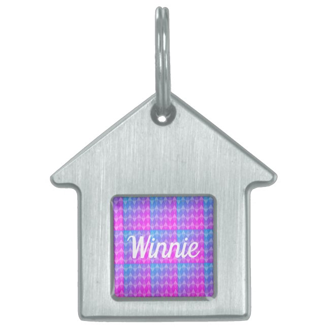 Pink, Purple, Blue Diamond Pattern Pet ID Tag (Front)