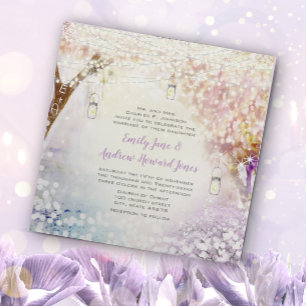 Pink Purple Blue Fairy Lights Boho Forest Wedding Invitation