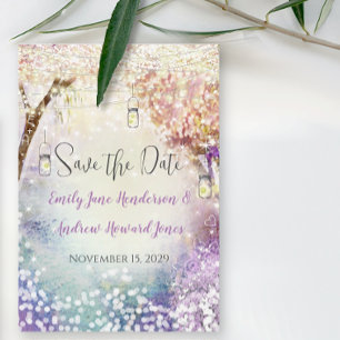 Pink Purple Blue Fairy Lights Boho Forest Wedding Save The Date