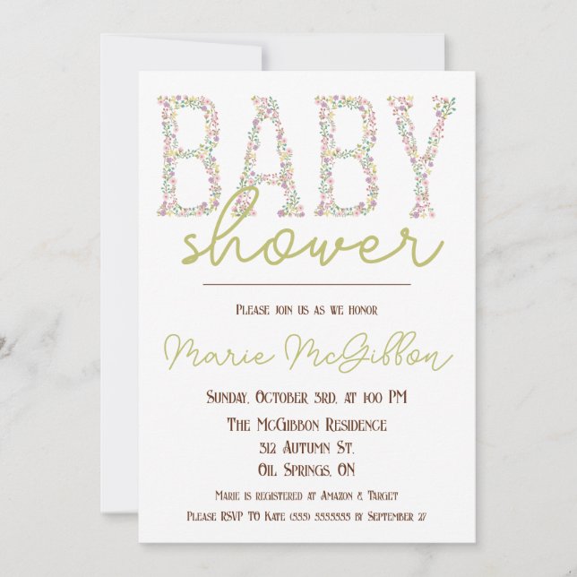 Pink, Purple, Blue, Floral Baby Shower Invitation (Front)