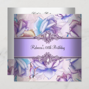 Pink Purple Blue Floral Birthday Party  Image Invitation