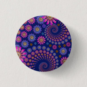 Pink Purple Blue Floral Pattern on Blue 3 Cm Round Badge