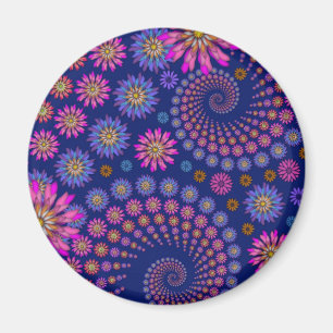 Pink Purple Blue Floral Pattern on Blue Magnet