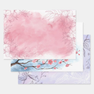 Pink Purple Blue Floral Watercolor Birthday Her  Wrapping Paper Sheet