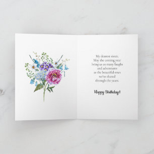 Pink Purple Blue Flowers Happy Birthday Sister  Card