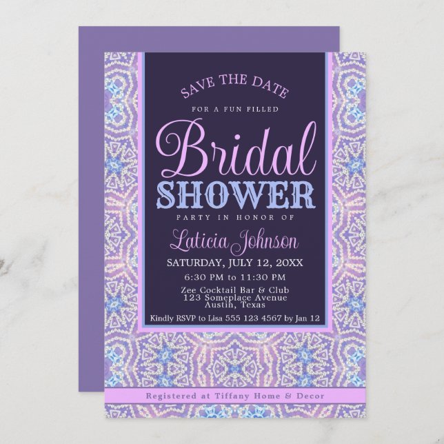 Pink Purple Blue Glamour Bridal Shower Invitation (Front/Back)