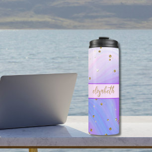 Pink Purple Blue Gold Glitter Monogram  Thermal Tumbler