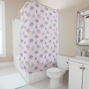 Pink Purple Blue Green Floral Watercolor Feminine Shower Curtain