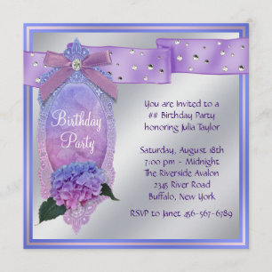 Pink Purple Blue Hydrangea Birthday Party Invitation