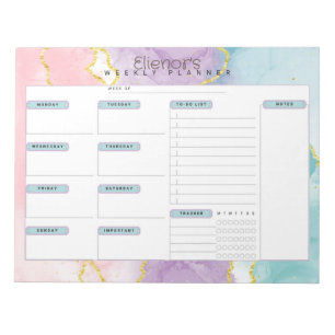Pink Purple Blue Marble Personalize Weekly Planner Notepad