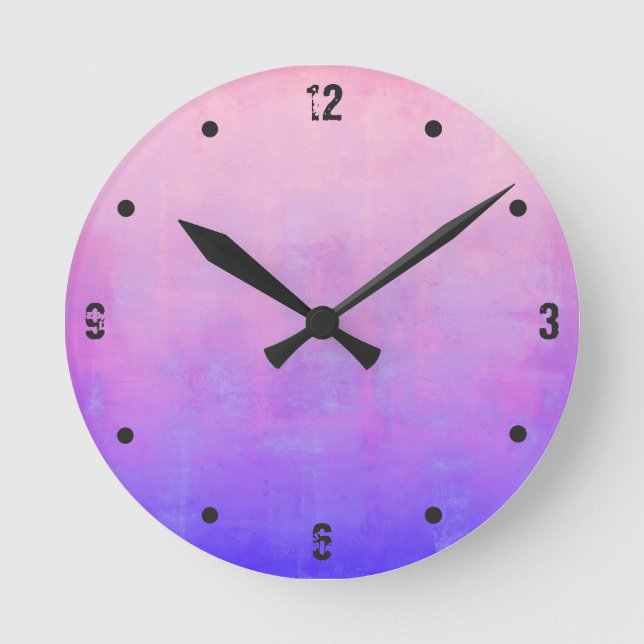 Pink Purple Blue Modern Rustic Abstract Round Clock (Front)