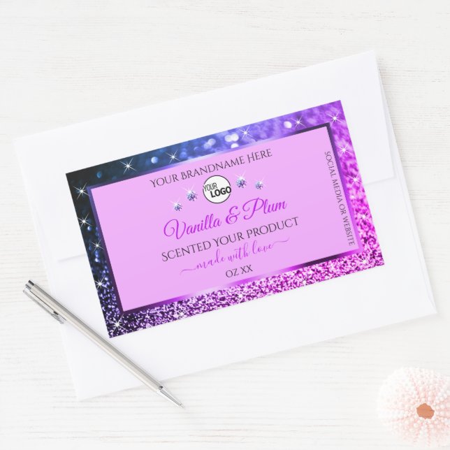 Pink Purple Blue Ombre Glitter Logo Product Labels (Envelope)