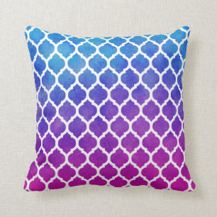 Pink Purple Blue Ombre Moroccan Lattice Cushion