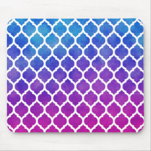 Pink Purple Blue Ombre Moroccan Lattice Mouse Pad
