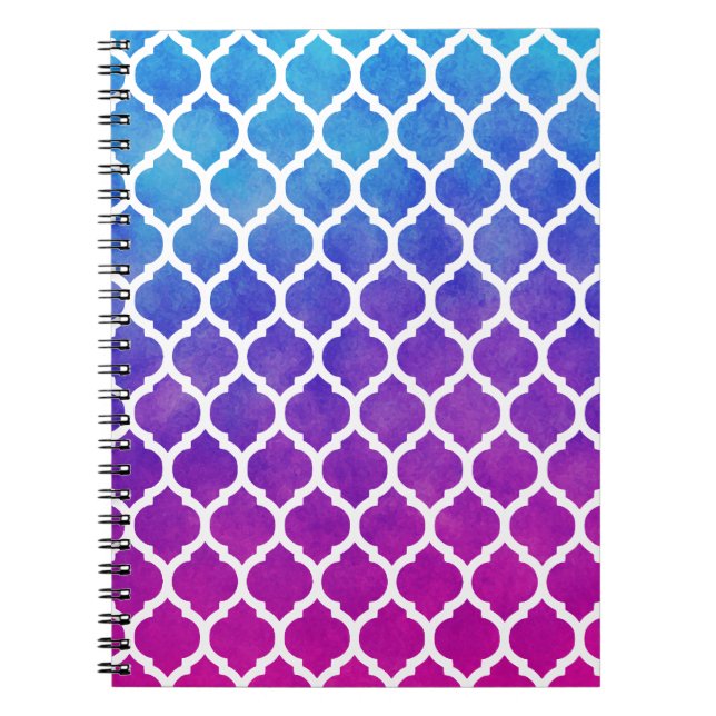 Pink Purple Blue Ombre Moroccan Lattice Notebook (Front)