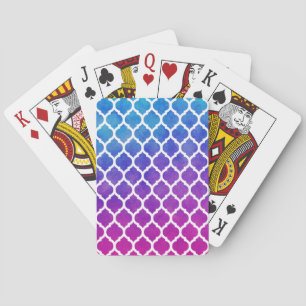 Pink Purple Blue Ombre Moroccan Lattice Playing Cards