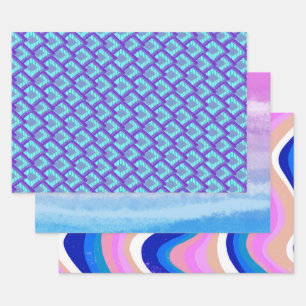 Pink Purple Blue Patterns Variety Pack Wrapping Paper Sheet