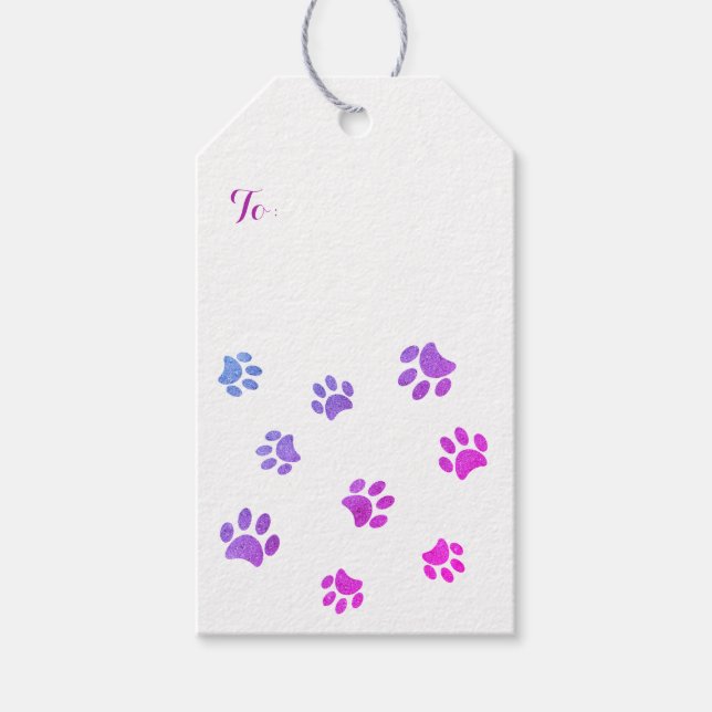 Pink Purple Blue Paw Prints Pattern Custom Gift Tags (Front)