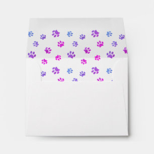 Pink Purple Blue Paw Prints Pattern Name Address Envelope