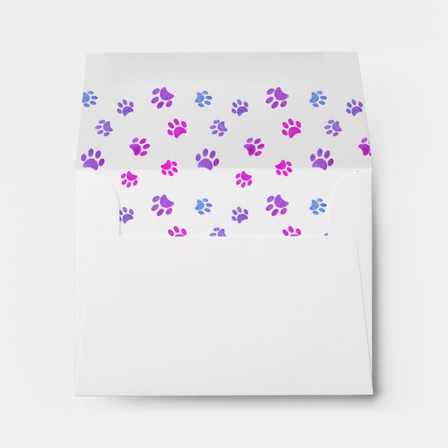 Pink Purple Blue Paw Prints Pattern Name Address Envelope (Back (Bottom))
