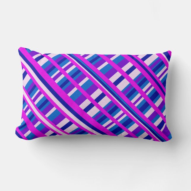 Pink Purple Blue Plaid Diagonal Lumbar Cushion (Front)