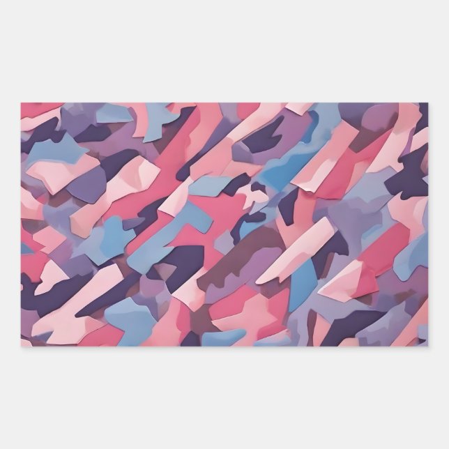 pink purple, blue red camouflage rectangular sticker (Front)