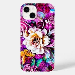 Pink Purple Blue Teal White Garden Flowers Fantasy Case-Mate iPhone 14 Case