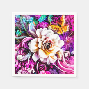 Pink Purple Blue Teal White Garden Flowers Fantasy Napkin