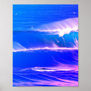 Pink purple blue water waves ocean ai art poster