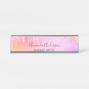 Pink purple blush drips business desk name plate