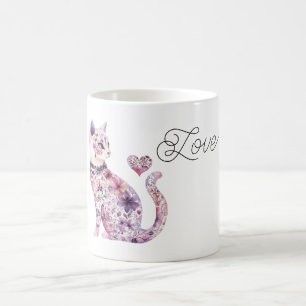 Pink Purple Blush Flowers Heart Love Cat Coffee Mug